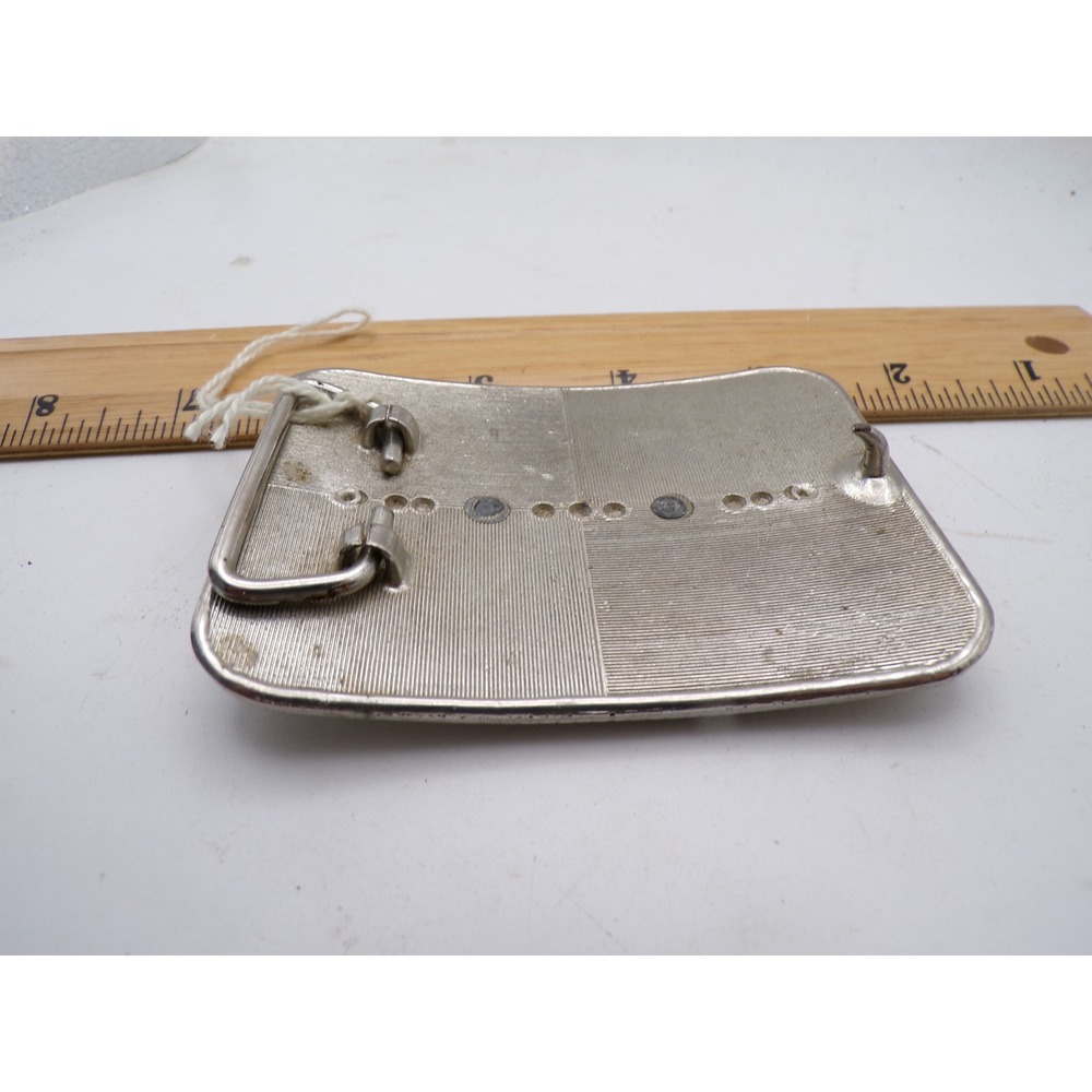 Vintage Two Tone Bull Rider Rodeo Belt Buckle Silver Gold Rectangular Rope Edge - Picture 2 of 2